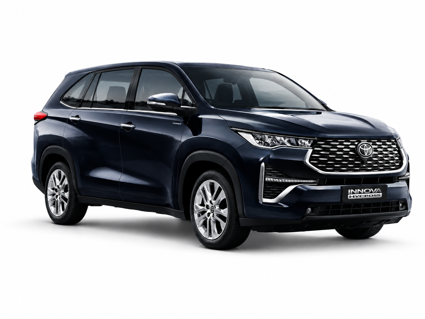 Toyota Innova HyCross Hybrid in dark blue, front three-quarter view